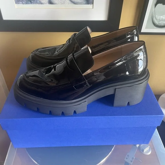 Stuart Weitzman Black Patent Leather Chunky Loafers - Picture 3 of 7